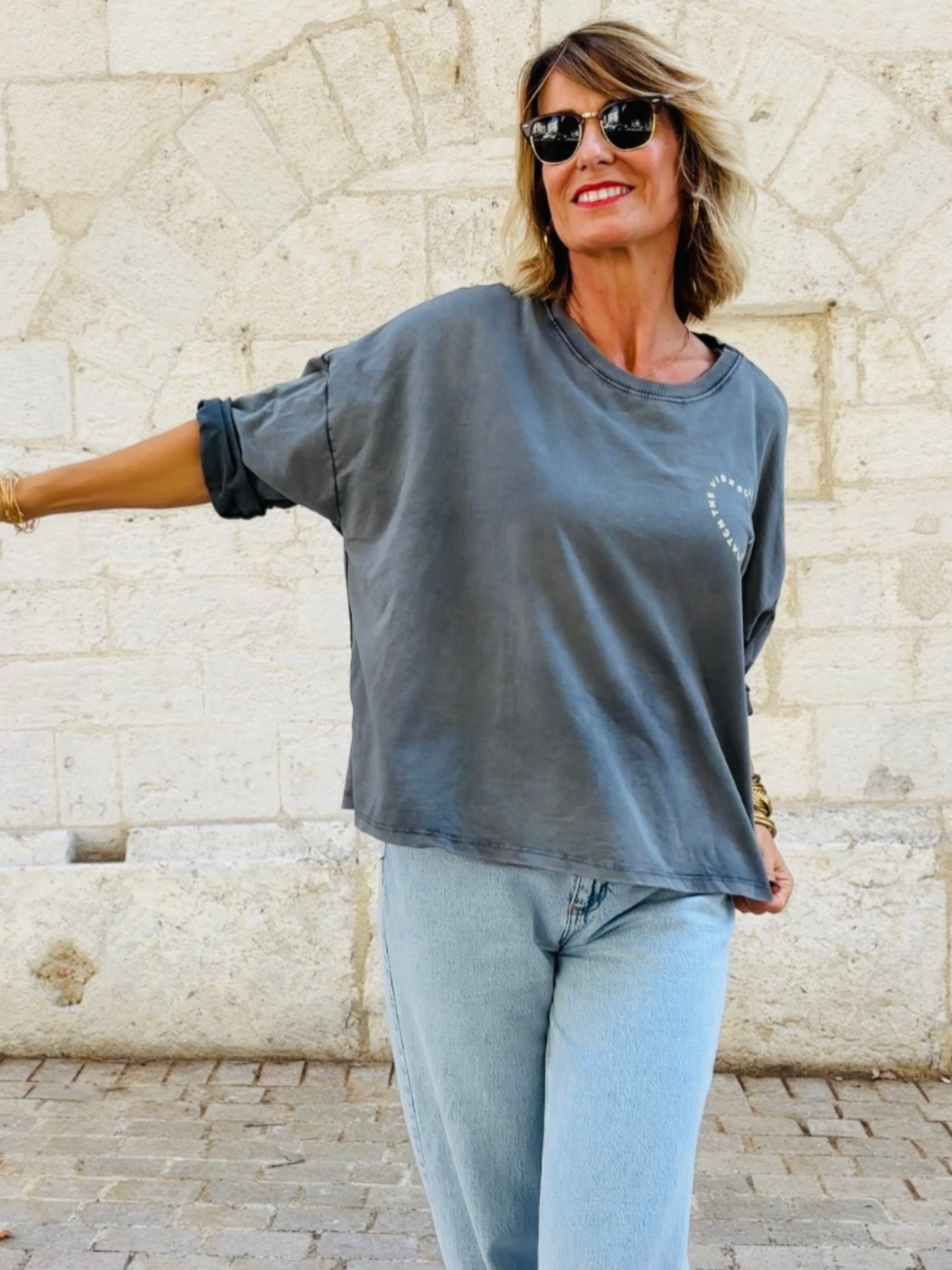 T-shirt GOOD VIBES Gris