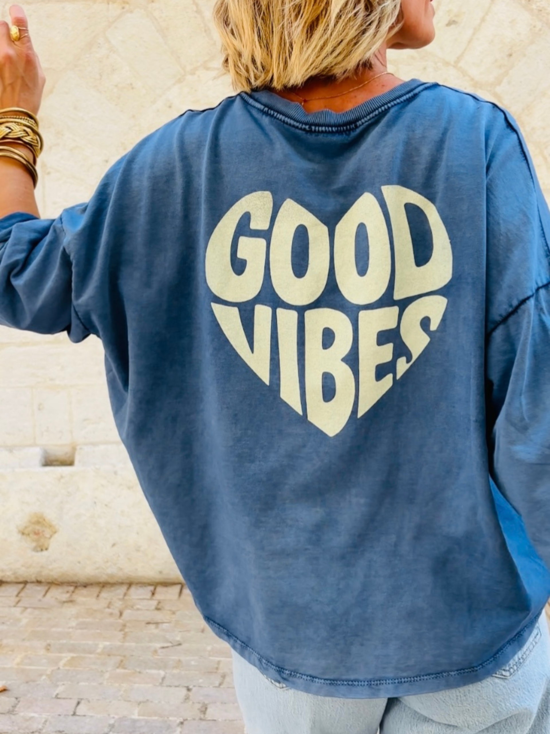 T-shirt GOOD VIBES Bleu