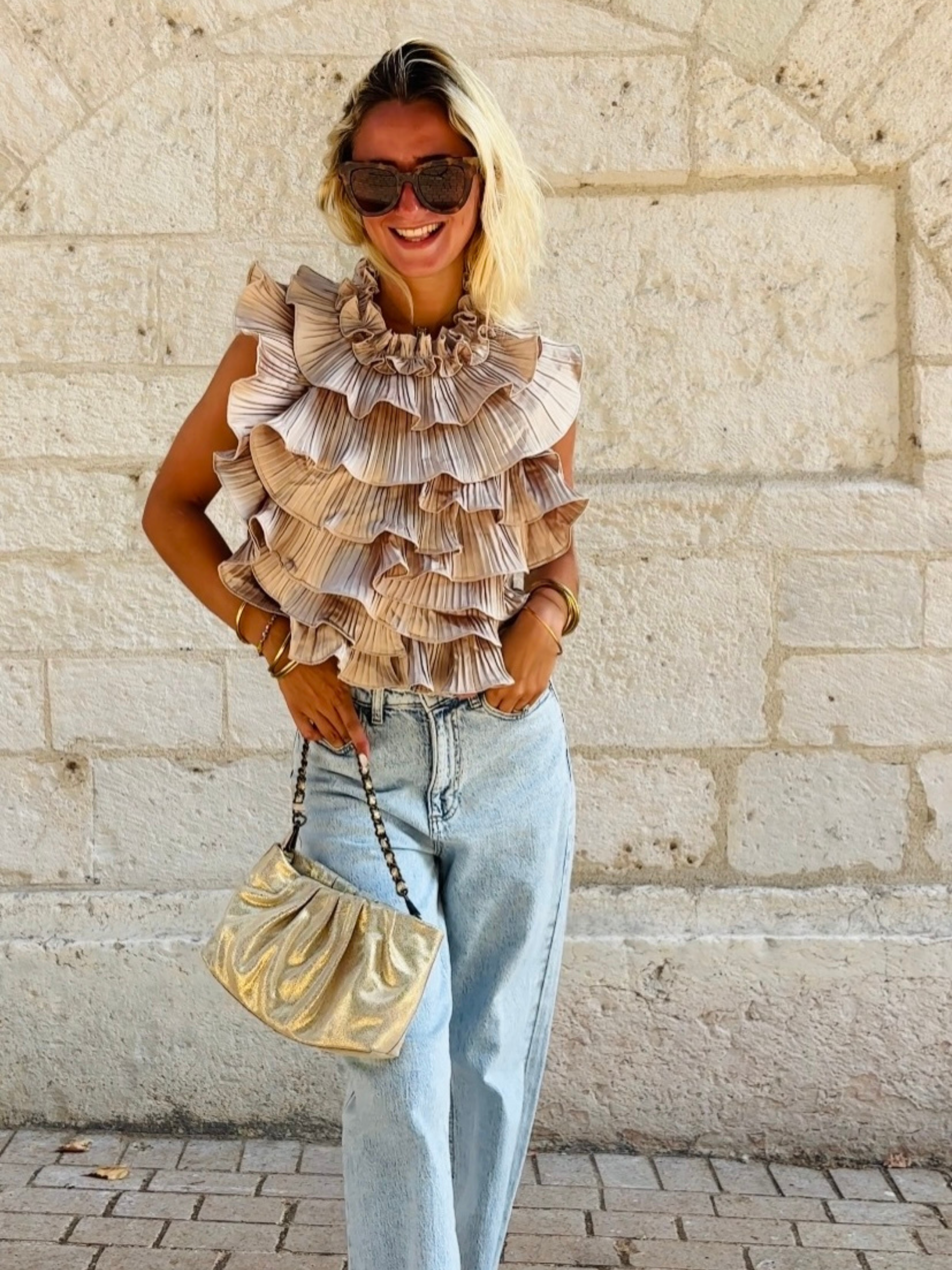 Top IRIS satiné camel