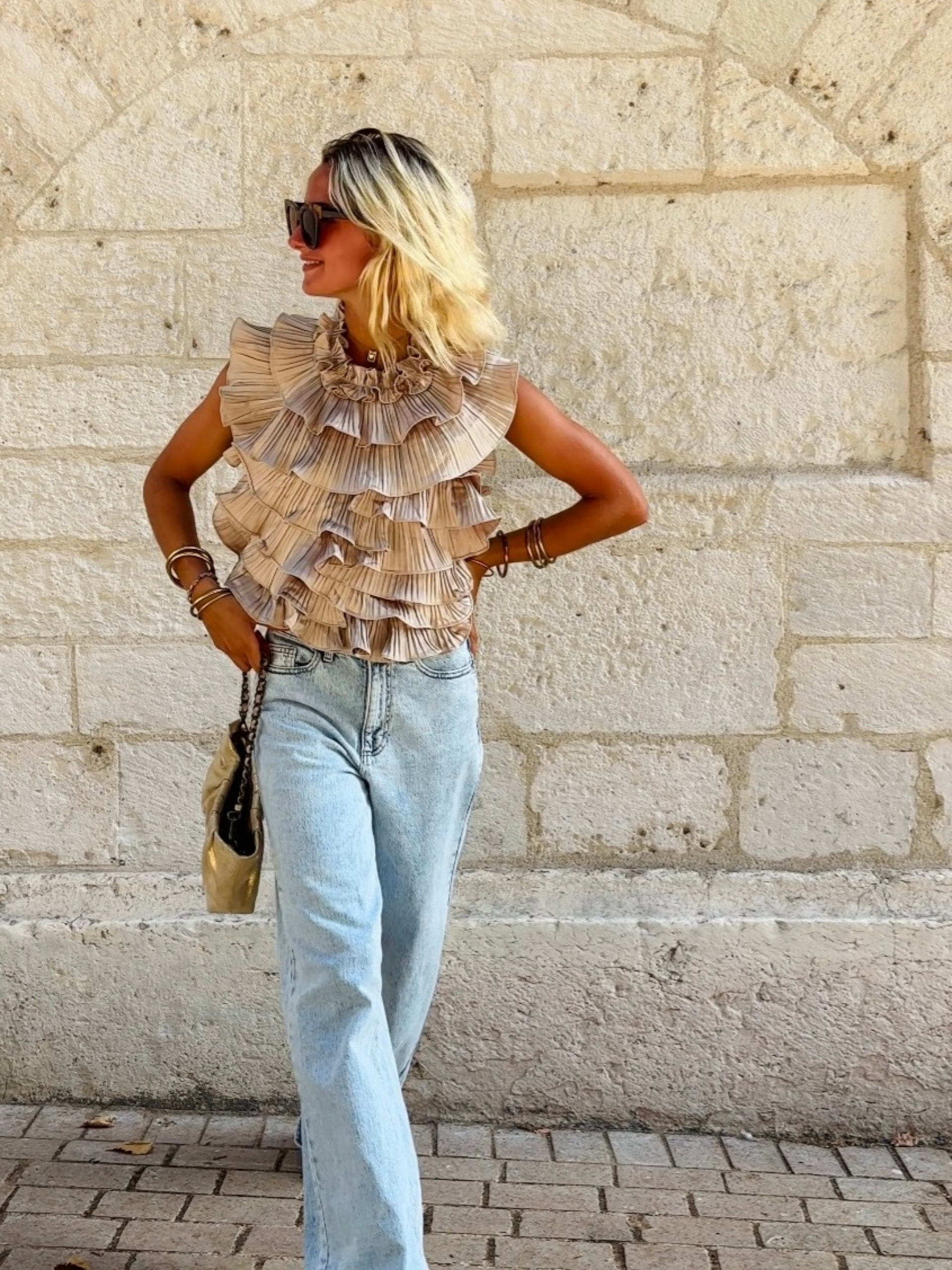 Top IRIS satiné camel